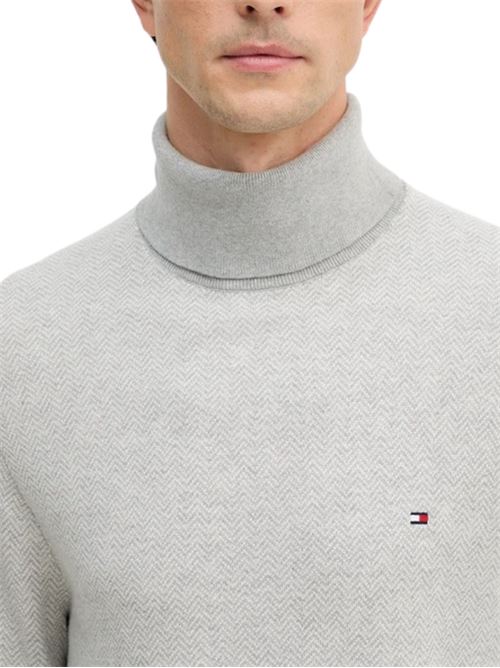 Maglia a collo alto bianca e grigia in misto cashmere Tommy Hilfiger | MW0MW404460CU